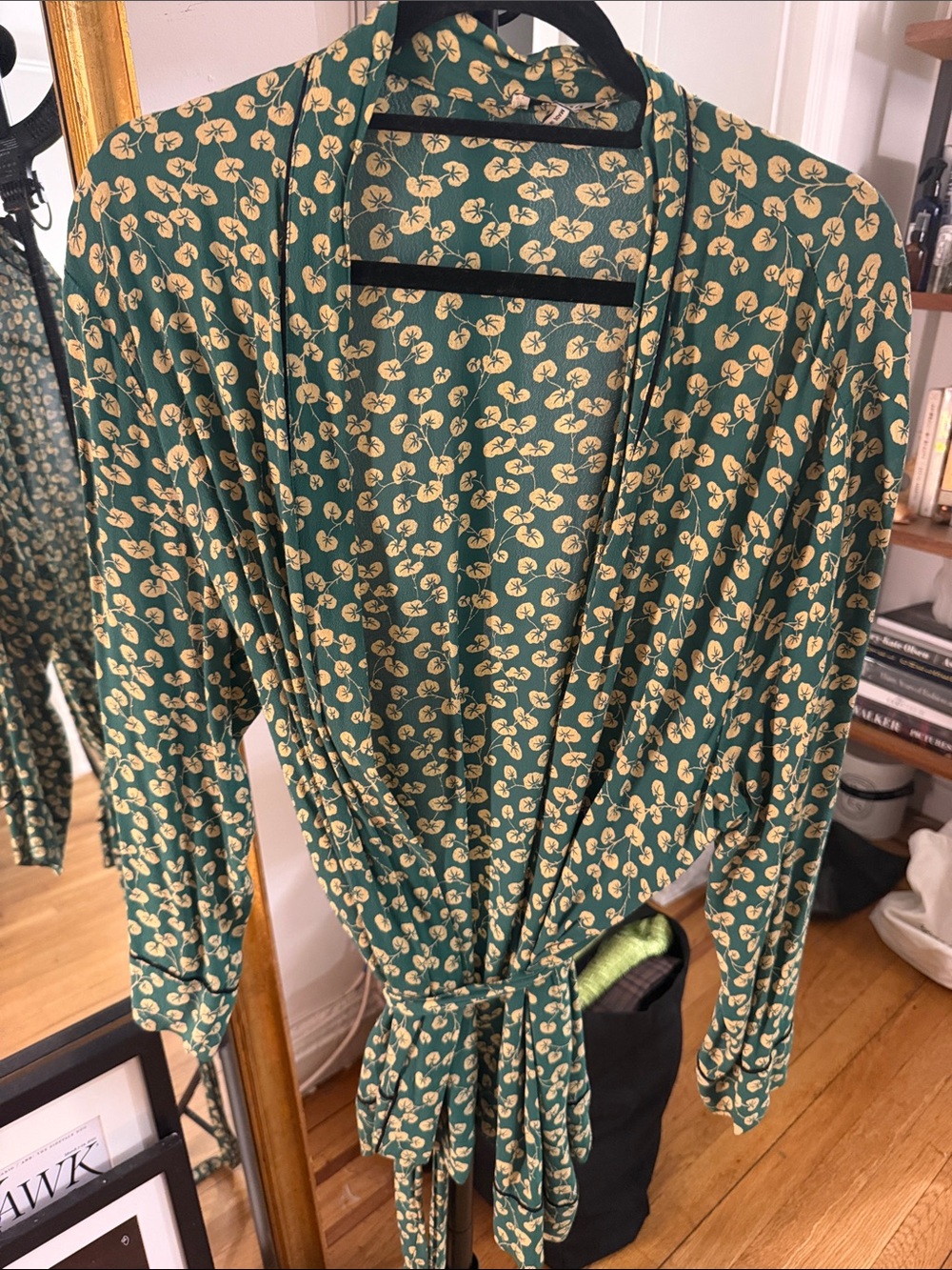 Ganni Green Floral-Print Women's Wrap Top/Jacket